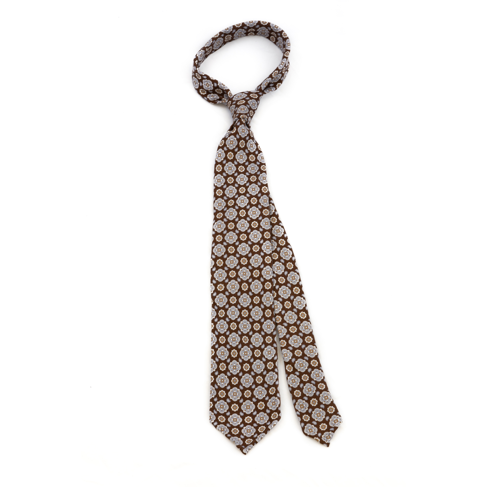 Brown 5-fold printed soft silk tie