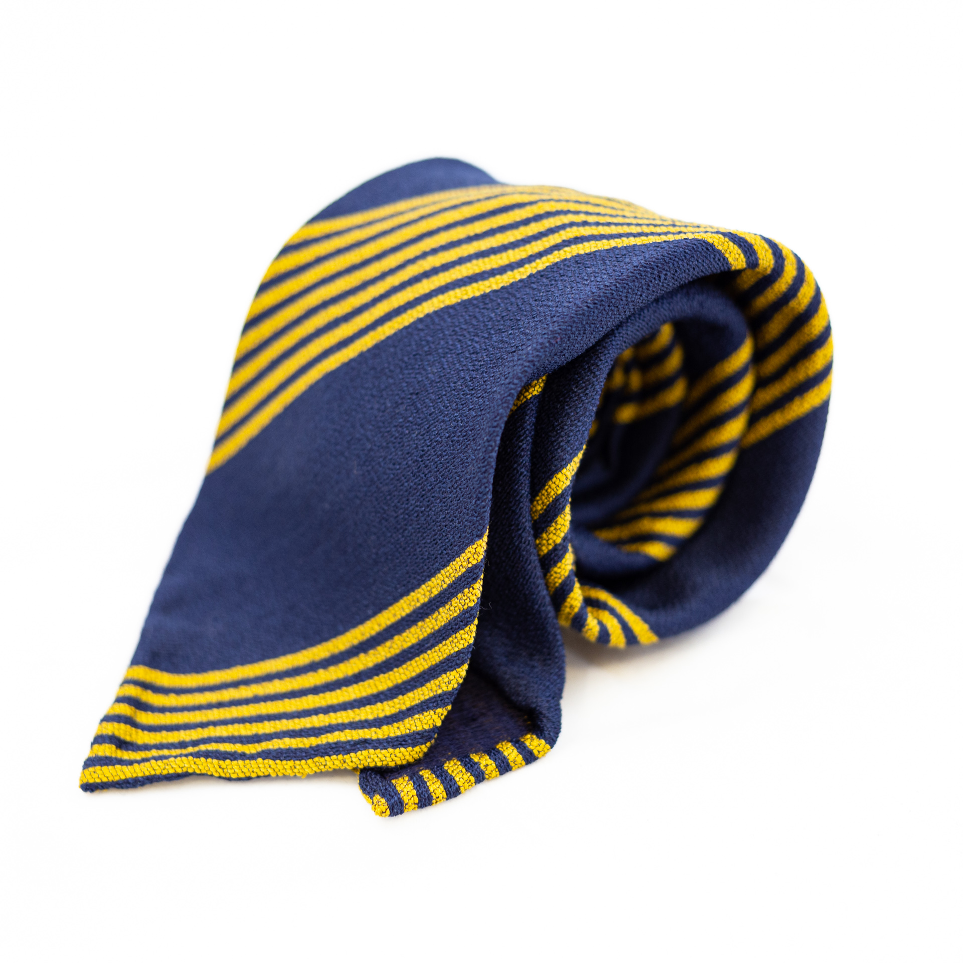 DLA 5-fold navy and yellow striped tie folded