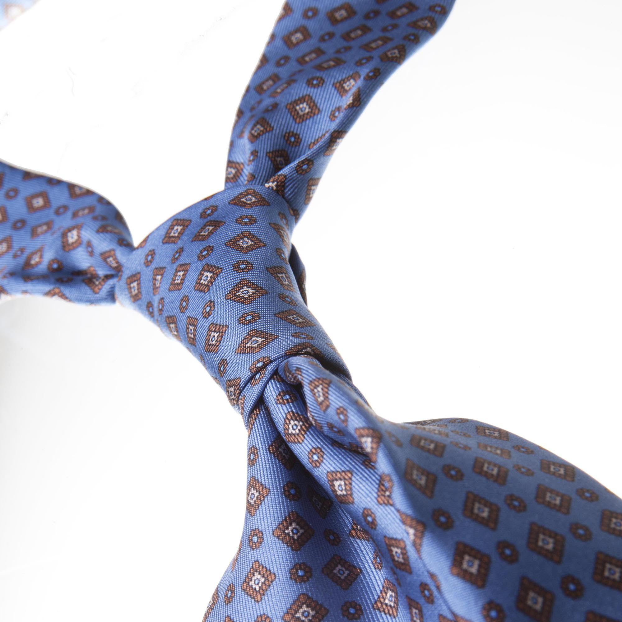 Light blue 5-fold printed silk tie four-in-hand