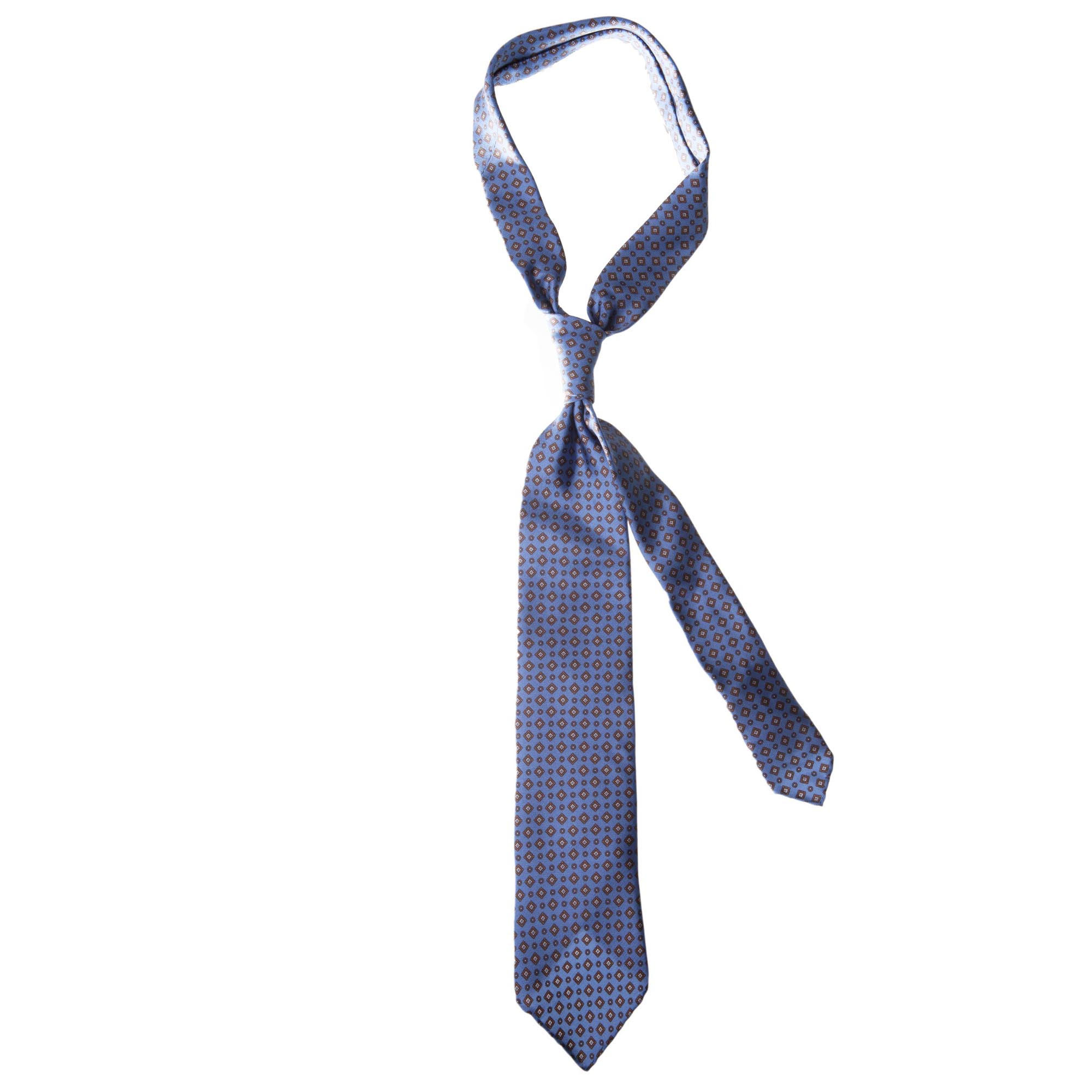 Light blue 5-fold printed silk tie