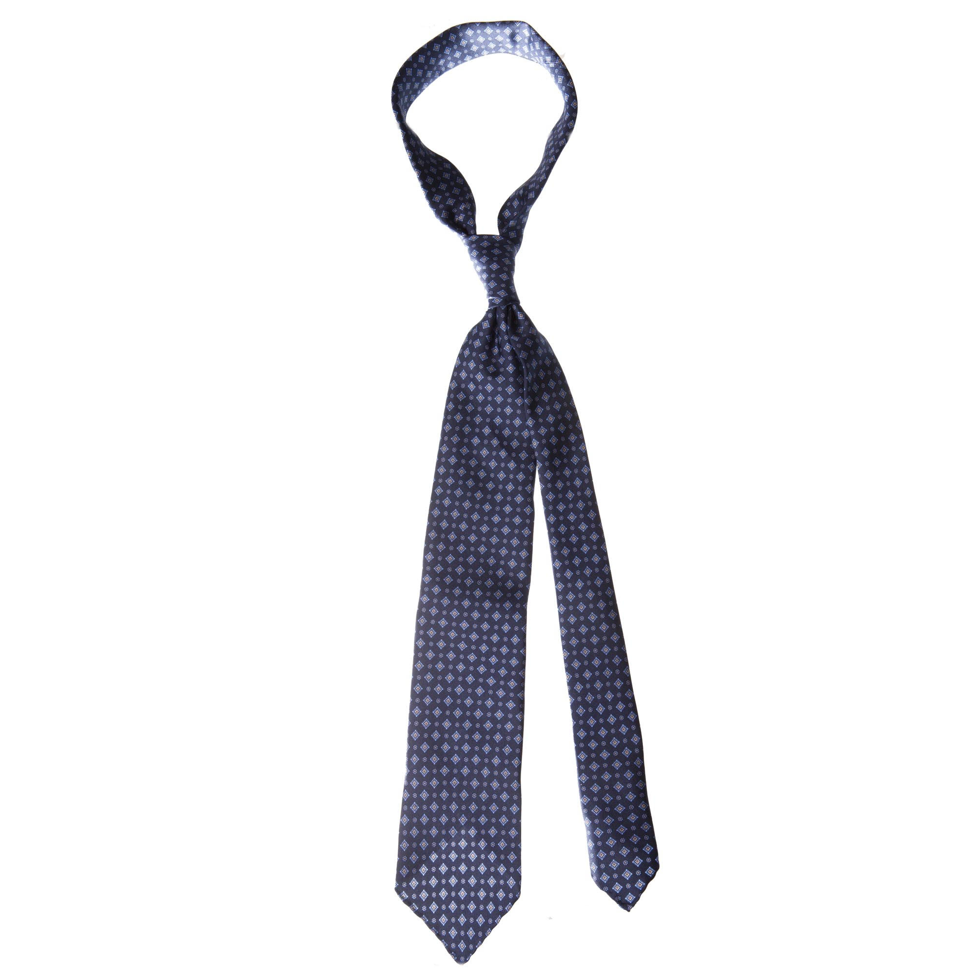 Navy blue 5-fold printed silk tie