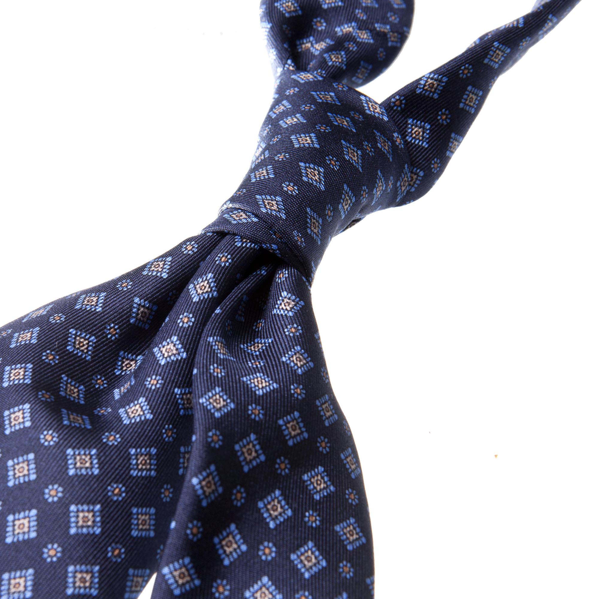 Navy blue 5-fold printed silk tie_details
