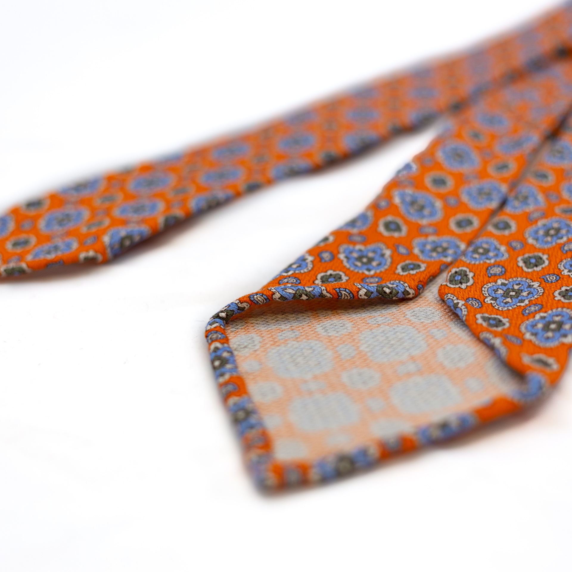 Orange 5-fold printed soft silk tie details