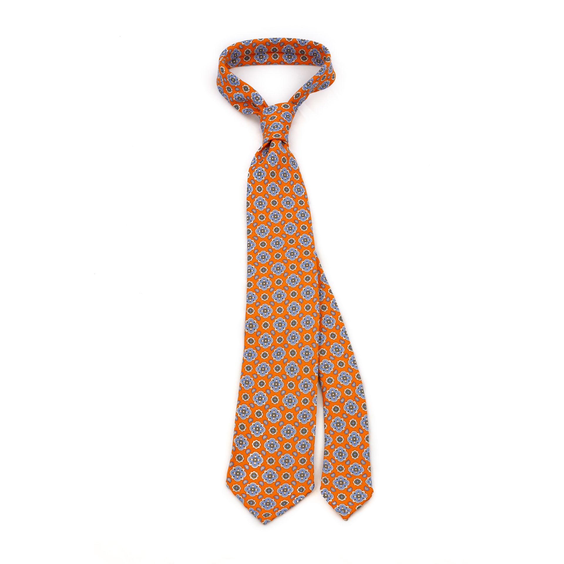 Orange 5-fold printed soft silk tie