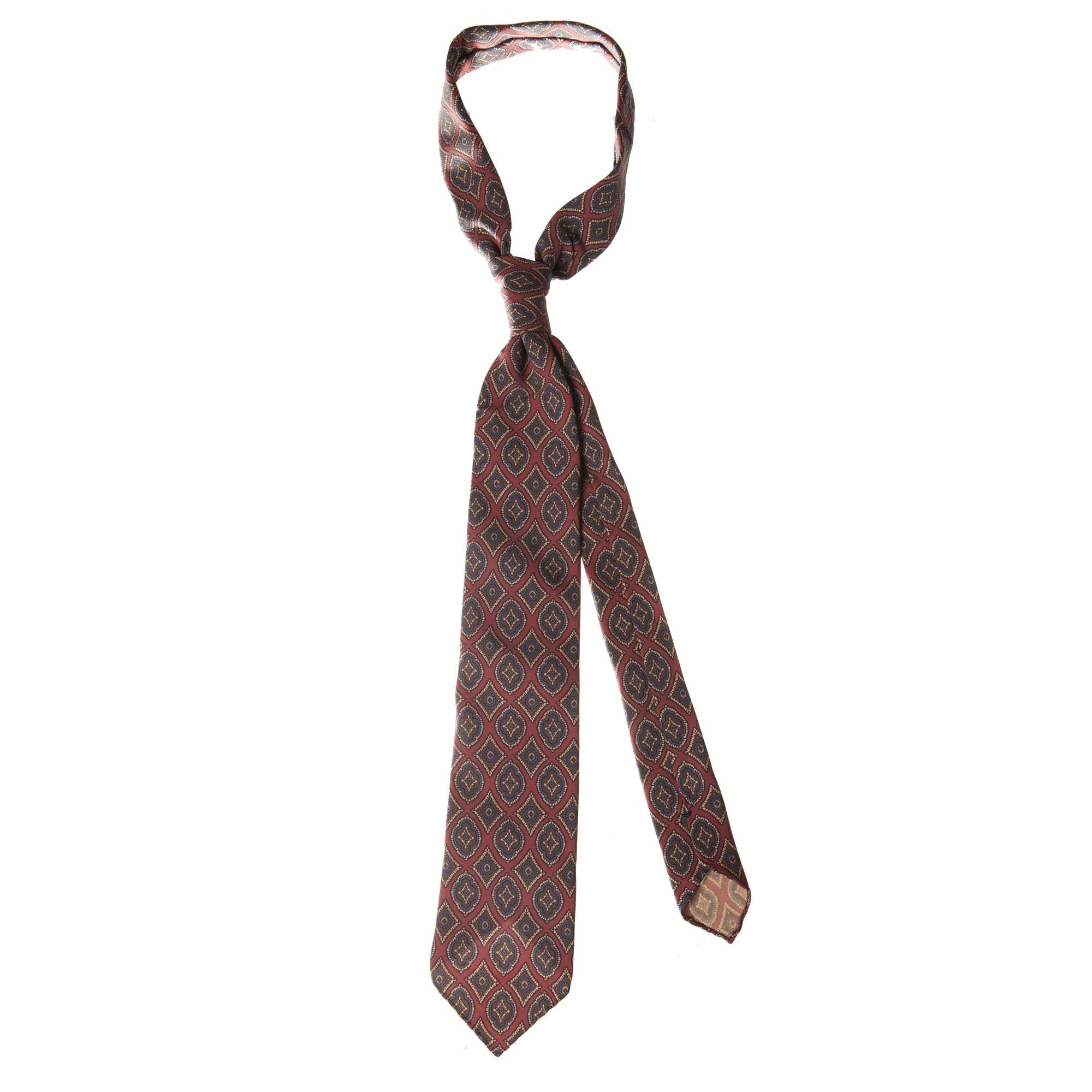 Red 5-fold medallion motif silk tie