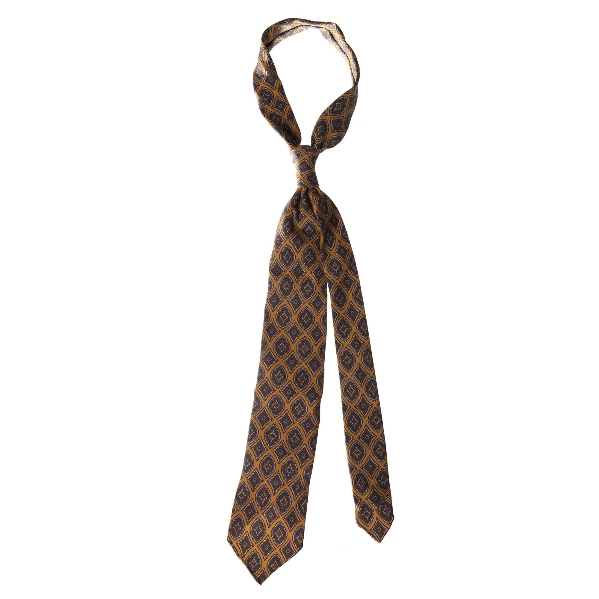 Yellow 5-fold paisley pattern soft silk tie